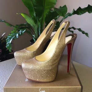 Christian Louboutin Gold Glitter Sling Heel 42